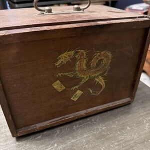 Antique Mahjong set COMPLETE Wooden Box with Dragon Design